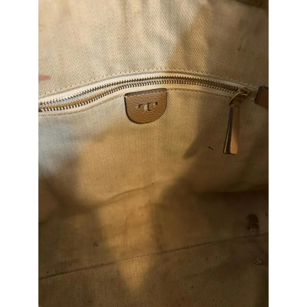 Tory Burch Mcgraw Cream Pebble Leather Top Zip Satchel Crossbody - Picture 4 of 5